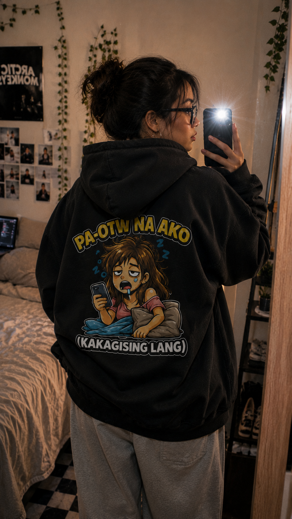 Mirror check before class. Hoodie is giving soft armor.